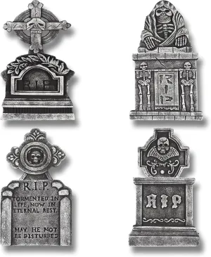 PREXTEX Pack of 4 Halloween Décor 17” RIP Graveyard Lightweight Foam Tombstone Halloween Decorations RIP