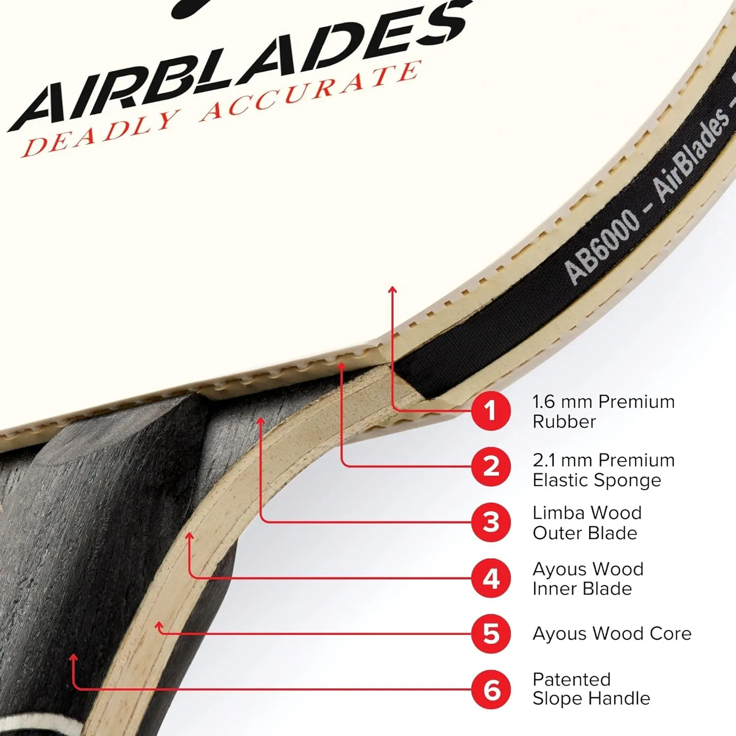 Professional Ping Pong Paddle with Hard Carry Case | Pro Table Tennis Racket | Table Tennis Paddle with Ergonomic Handle | 5 Blades of Wood with Premium Rubber and Sponge by AirBlades