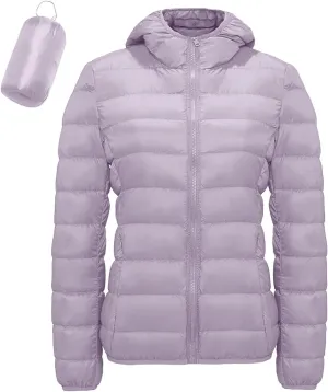 Puffer Jacket Women Plus Size Feather Lightweight Down Jackets Packable Solid Color Puffer Coats With Storage Bag Winter