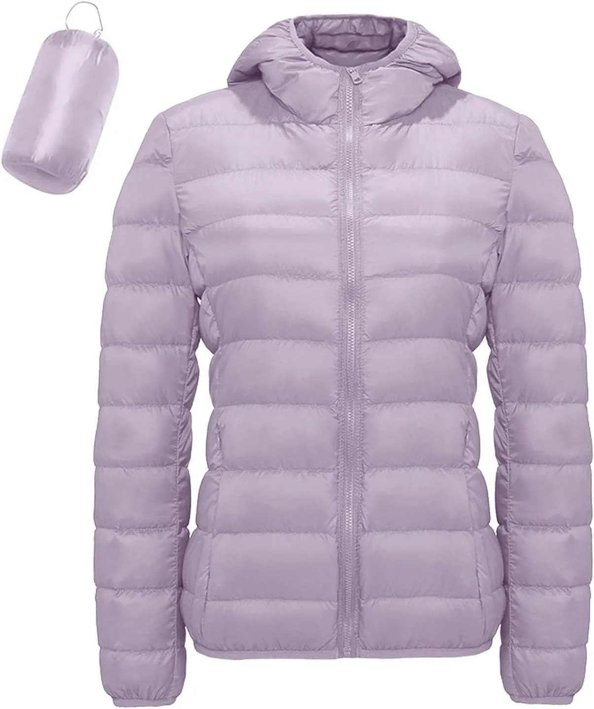 Puffer Jacket Women Plus Size Feather Lightweight Down Jackets Packable Solid Color Puffer Coats With Storage Bag Winter