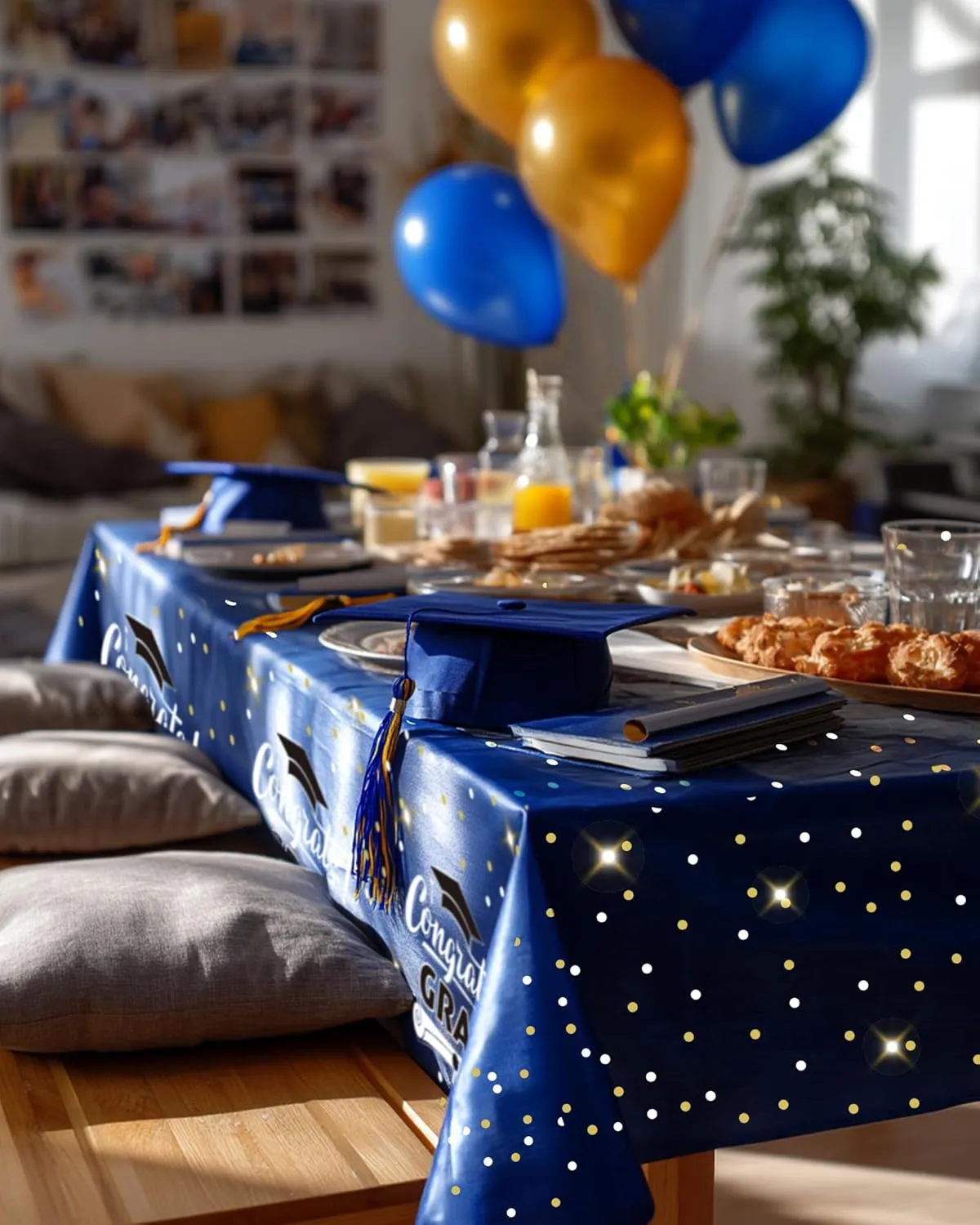 Pureegg Plastic Table Cloth Disposable 20 Pack, 54 x 108 Inch Table Cloths, Graduation Decorations 2025, Graduation Party Tablecloths, Rectangle, Plastic Cover, Leakproof & Sturdy, Graduation Blue