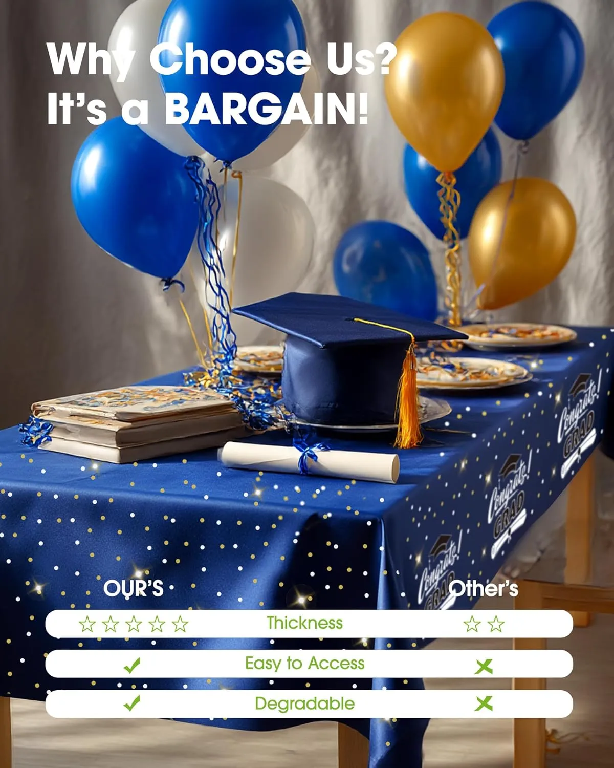 Pureegg Plastic Table Cloth Disposable 20 Pack, 54 x 108 Inch Table Cloths, Graduation Decorations 2025, Graduation Party Tablecloths, Rectangle, Plastic Cover, Leakproof & Sturdy, Graduation Blue