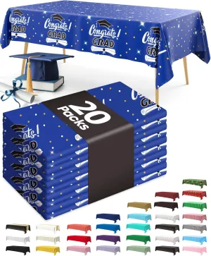 Pureegg Plastic Table Cloth Disposable 20 Pack, 54 x 108 Inch Table Cloths, Graduation Decorations 2025, Graduation Party Tablecloths, Rectangle, Plastic Cover, Leakproof & Sturdy, Graduation Blue