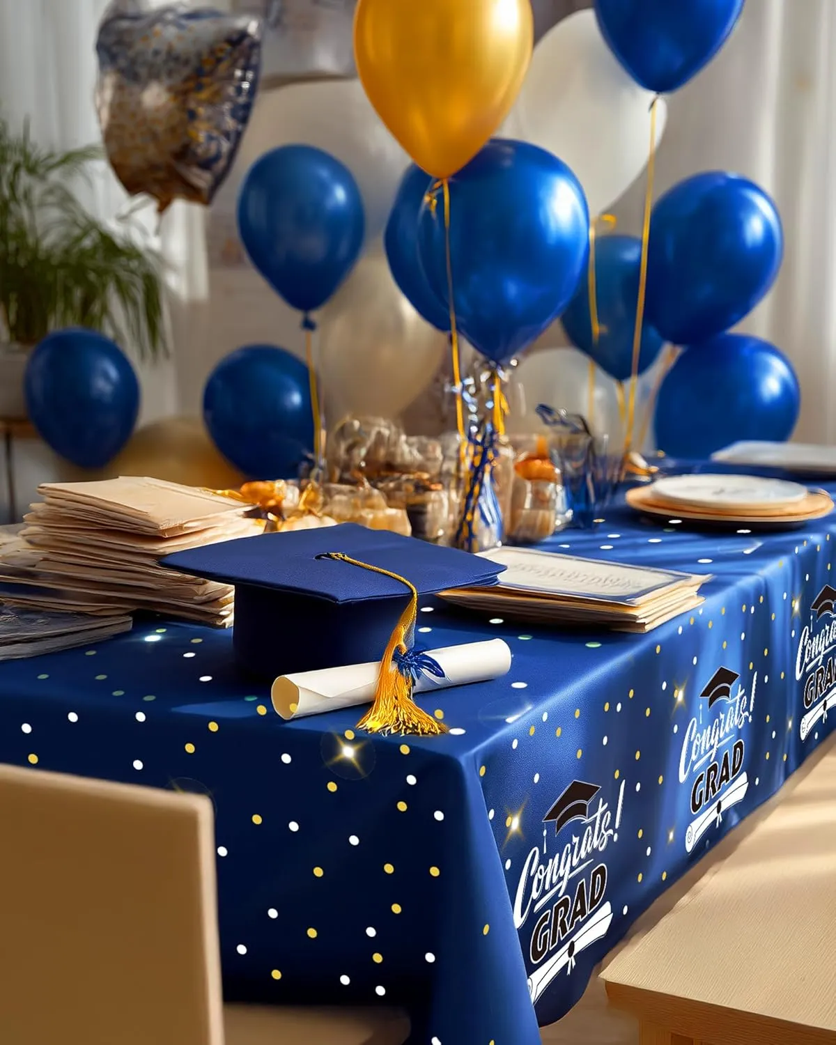 Pureegg Plastic Table Cloth Disposable 20 Pack, 54 x 108 Inch Table Cloths, Graduation Decorations 2025, Graduation Party Tablecloths, Rectangle, Plastic Cover, Leakproof & Sturdy, Graduation Blue