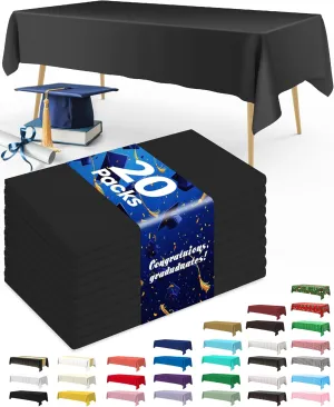 Pureegg Plastic Table Cloth Disposable 20 Pack, 54 x 108 Inch Table Cloths, Graduation Decorations Class of 2025, Graduation Party Tablecloths, Rectangle, Plastic Cover, Leakproof & Sturdy, Black