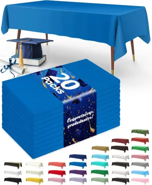 Pureegg Plastic Table Cloth Disposable 20 Pack, 54 x 108 Inch Table Cloths, Graduation Decorations Class of 2025, Graduation Party Tablecloths, Rectangle, Plastic Cover, Leakproof & Sturdy, Blue