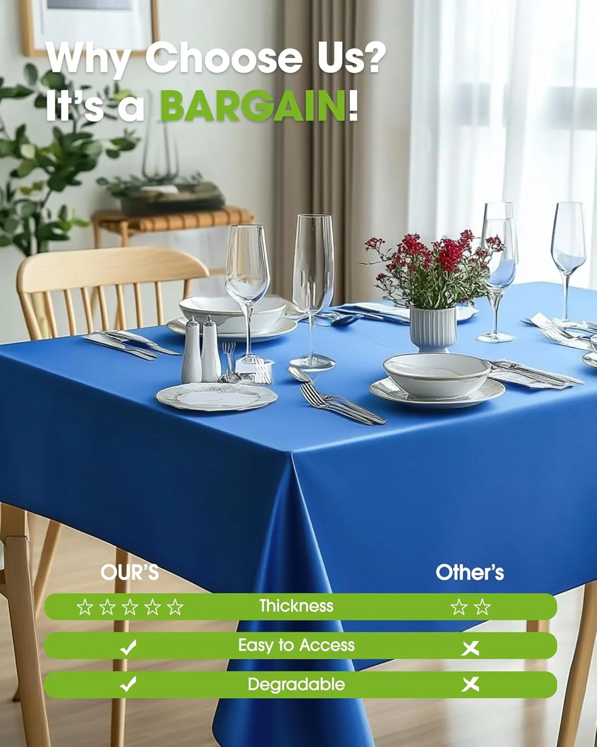 Pureegg Plastic Table Cloth Disposable 20 Pack, 54 x 108 Inch Table Cloths, Graduation Decorations Class of 2025, Graduation Party Tablecloths, Rectangle, Plastic Cover, Leakproof & Sturdy, Blue