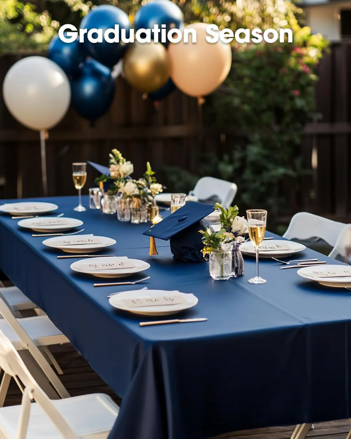 Pureegg Plastic Table Cloth Disposable 20 Pack, 54 x 108 Inch Table Cloths, Graduation Decorations Class of 2025, Graduation Party, Tablecloths, Rectangle, Plastic Cover, Leakproof & Sturdy, Navy Blue