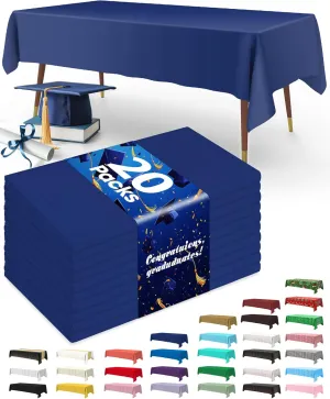 Pureegg Plastic Table Cloth Disposable 20 Pack, 54 x 108 Inch Table Cloths, Graduation Decorations Class of 2025, Graduation Party, Tablecloths, Rectangle, Plastic Cover, Leakproof & Sturdy, Navy Blue