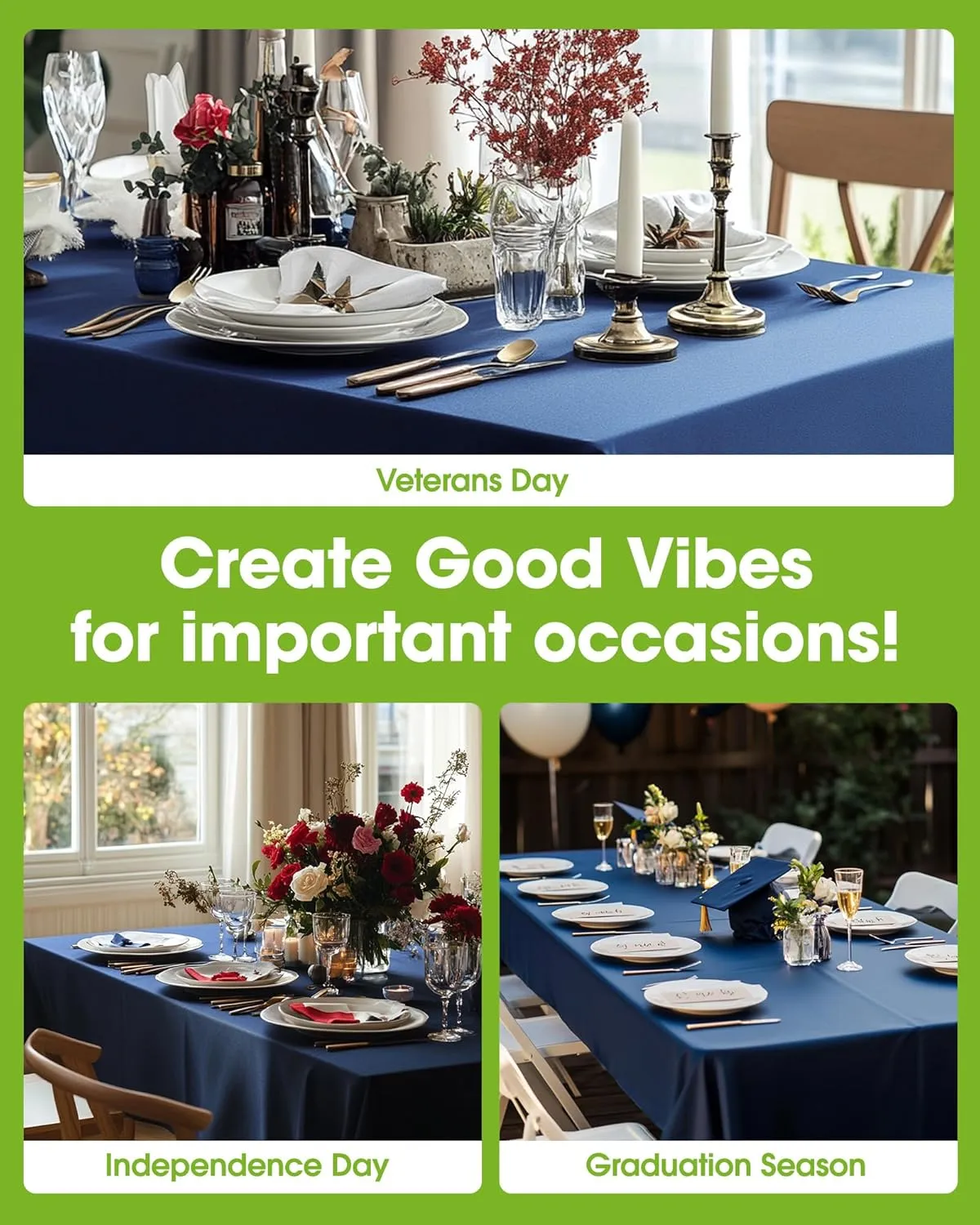 Pureegg Plastic Table Cloth Disposable 20 Pack, 54 x 108 Inch Table Cloths, Graduation Decorations Class of 2025, Graduation Party, Tablecloths, Rectangle, Plastic Cover, Leakproof & Sturdy, Navy Blue
