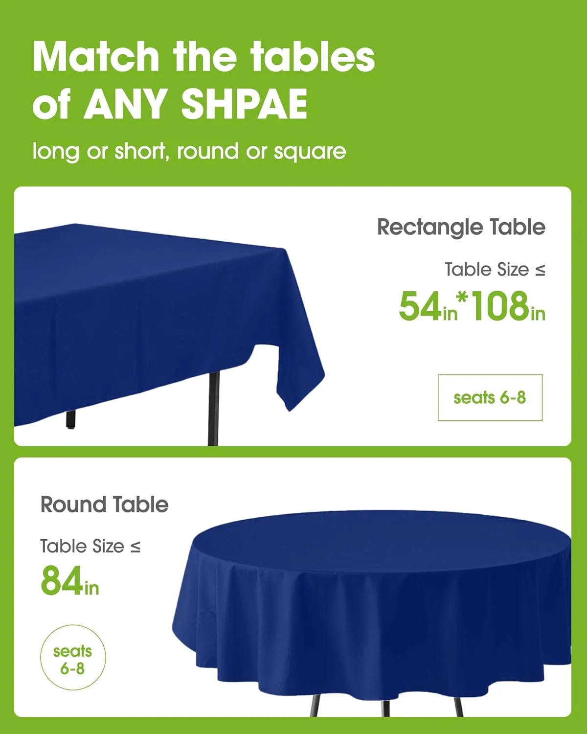 Pureegg Plastic Table Cloth Disposable 20 Pack, 54 x 108 Inch Table Cloths, Graduation Decorations Class of 2025, Graduation Party, Tablecloths, Rectangle, Plastic Cover, Leakproof & Sturdy, Navy Blue