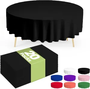 Pureegg Plastic Table Cloth Disposable 20 Pack, 84'' Round Table Cloths, Graduation Decorations Class of 2025, Graduation Party Tablecloths, Round, Plastic Cover, Leakproof & Sturdy, Black