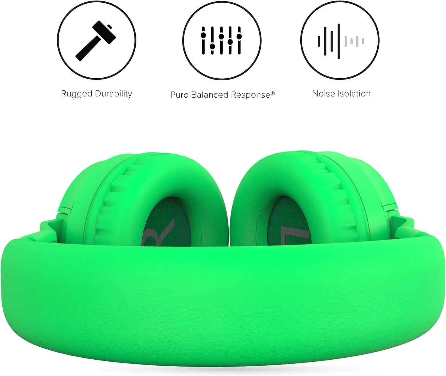 Puro Sound Labs PuroBasic Volume Limiting Wired Headphones for Kids, Foldable & Adjustable Headband w/Microphone, Compatible with Smartphones, Tablets and PC’s – Green