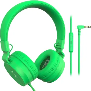 Puro Sound Labs PuroBasic Volume Limiting Wired Headphones for Kids, Foldable & Adjustable Headband w/Microphone, Compatible with Smartphones, Tablets and PC’s – Green
