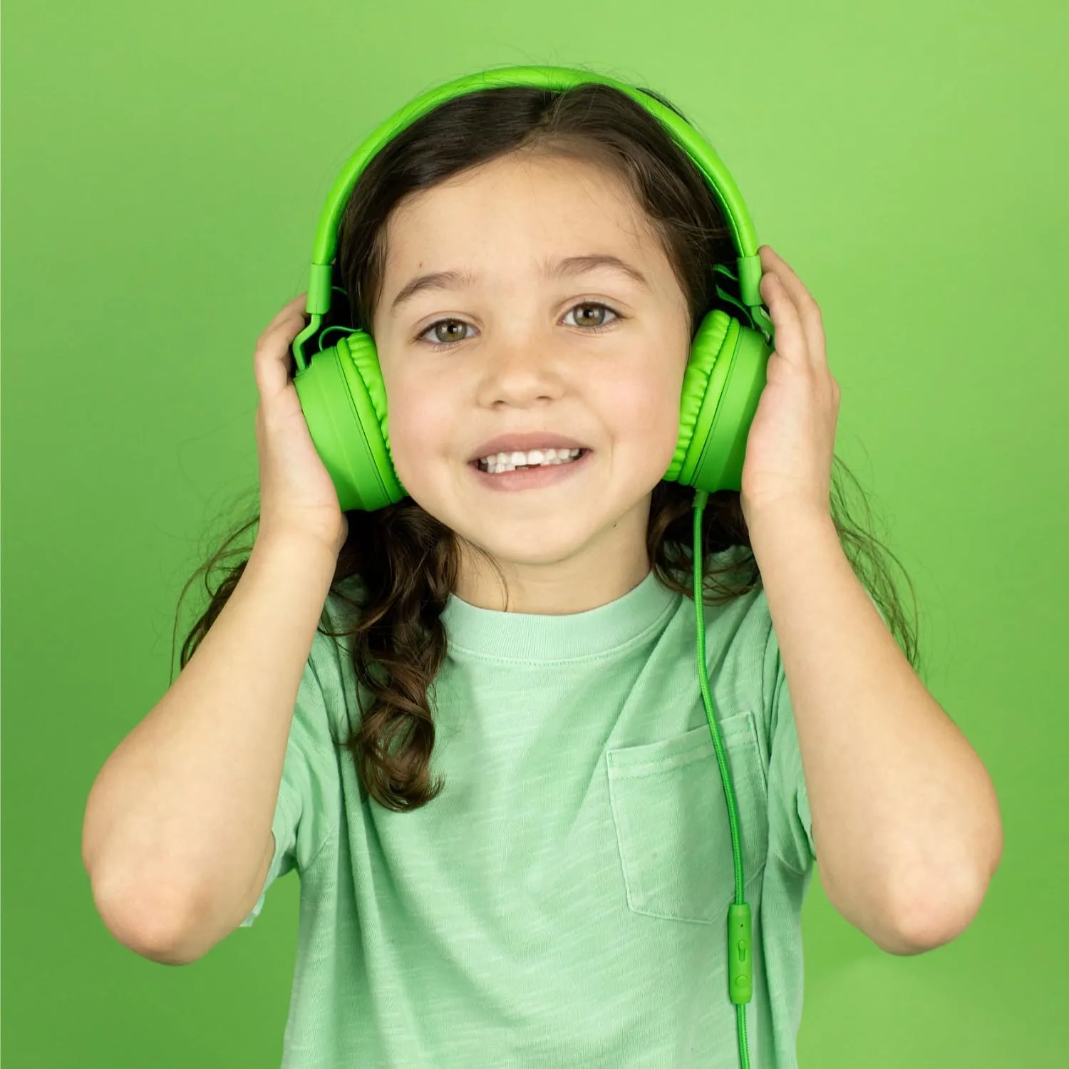 Puro Sound Labs PuroBasic Volume Limiting Wired Headphones for Kids, Foldable & Adjustable Headband w/Microphone, Compatible with Smartphones, Tablets and PC’s – Green