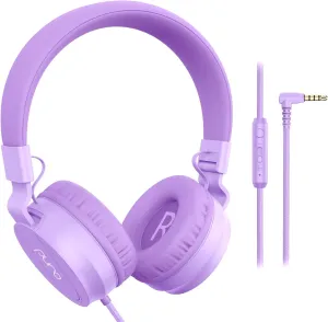 Puro Sound Labs PuroBasic Volume Limiting Wired Headphones for Kids, Foldable & Adjustable Headband w/Microphone, Compatible with Smartphones, Tablets and PC’s – Purple