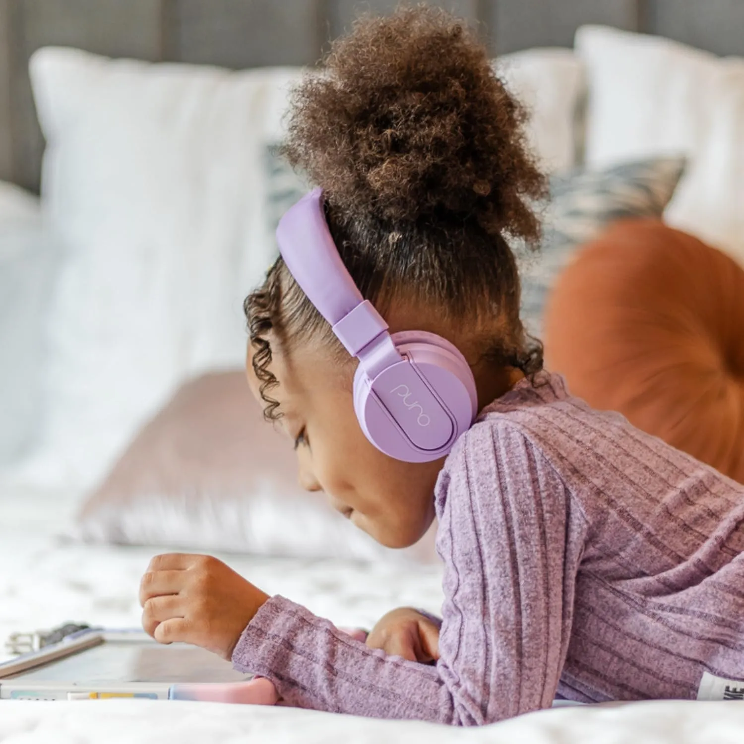 Puro Sound Labs PuroBasic Volume Limiting Wired Headphones for Kids, Foldable & Adjustable Headband w/Microphone, Compatible with Smartphones, Tablets and PC’s – Purple