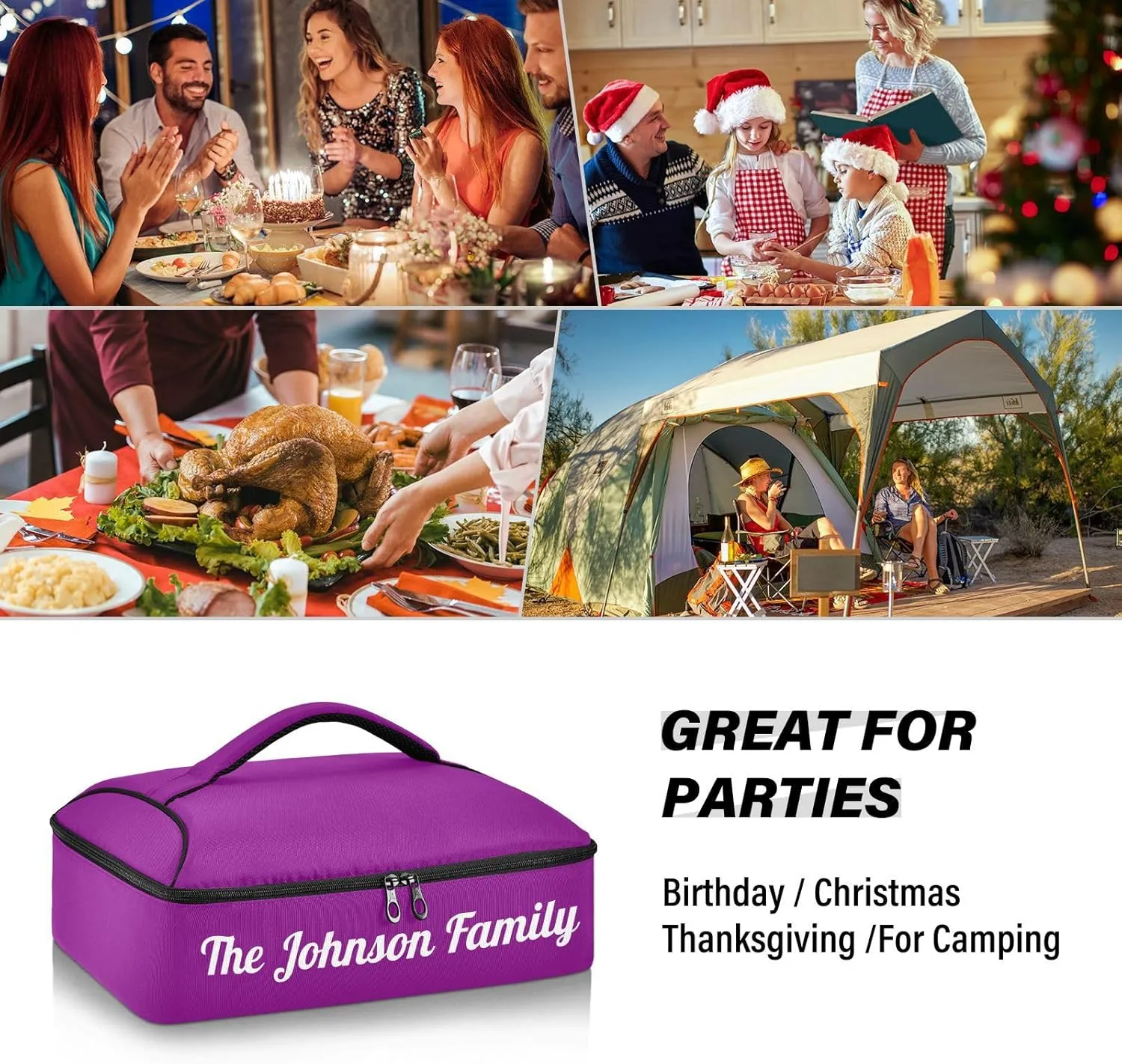 Purple Custom Casserole Carrier Bag for Hot&Cold Food Personalized Insulated Food Dish Bag Tote for Potluck Parties