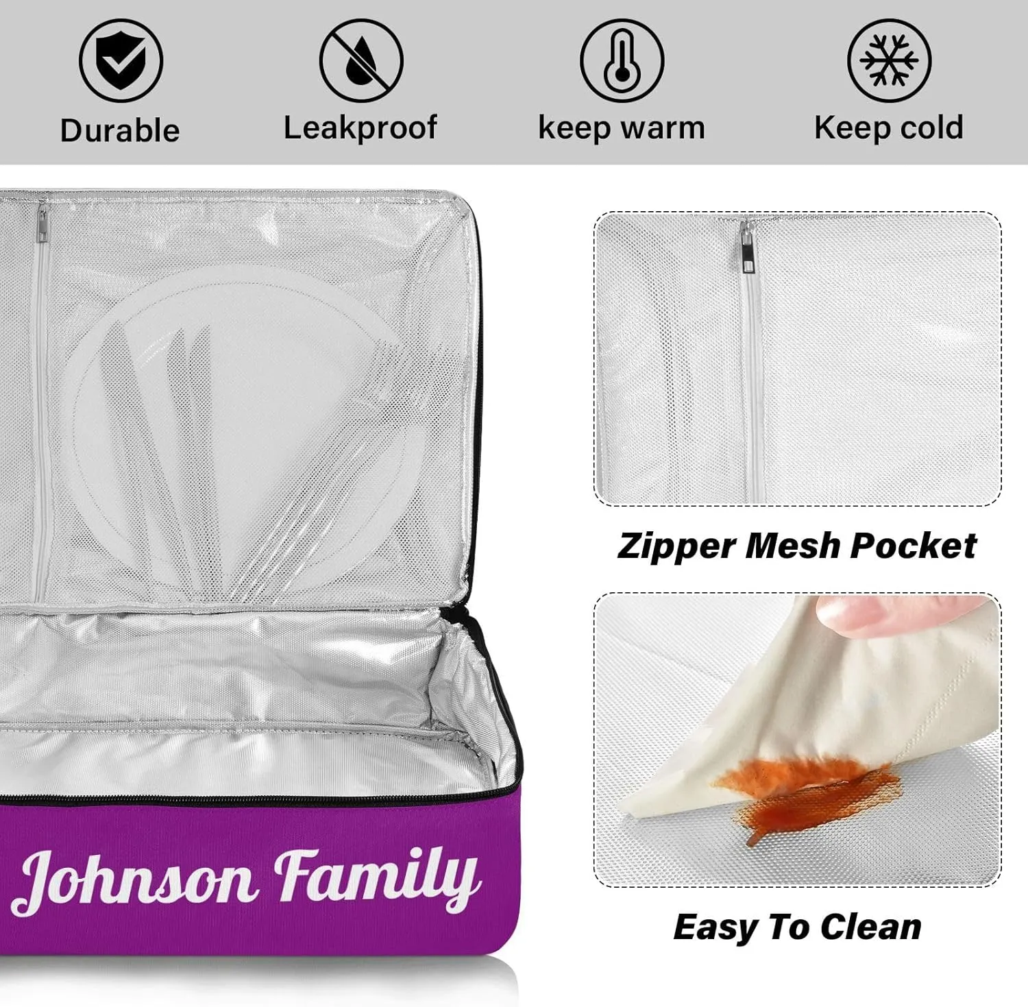 Purple Custom Casserole Carrier Bag for Hot&Cold Food Personalized Insulated Food Dish Bag Tote for Potluck Parties