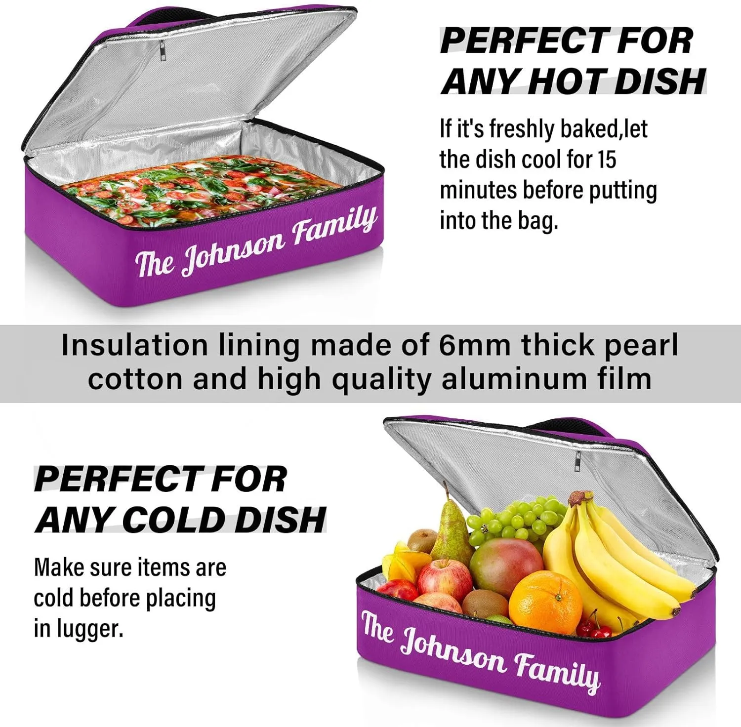 Purple Custom Casserole Carrier Bag for Hot&Cold Food Personalized Insulated Food Dish Bag Tote for Potluck Parties
