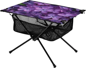 Purple Flowers Portable Folding Camping Table, Compact Lightweight Beach Table with Carrying Bag for Outdoor Picnics, BBQs, Camp