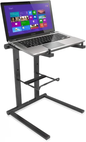 Pyle Portable Folding Laptop Stand - Standing Table with Foldable Height and Secondary Accessory Tray for iPad, Tablet, DJ Mixer, Workstation, Gaming and Home Use with Bag - PLPTS35