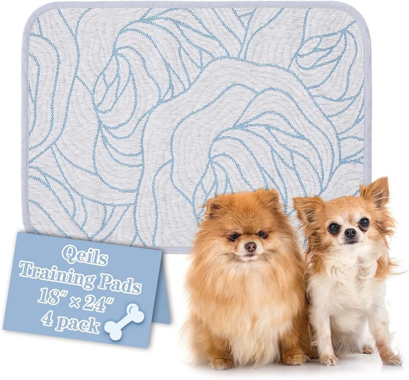 Qeils Pee Pads for Dogs, 4 Pack Reusable Puppy Pads 18"x24" Super Absorbent Leakproof Dog Wee Wee Pads, Anti-Slip Potty Training Pads for Floor, Crate,Couch, Whelping Pads Litter Mat Dog Accesories