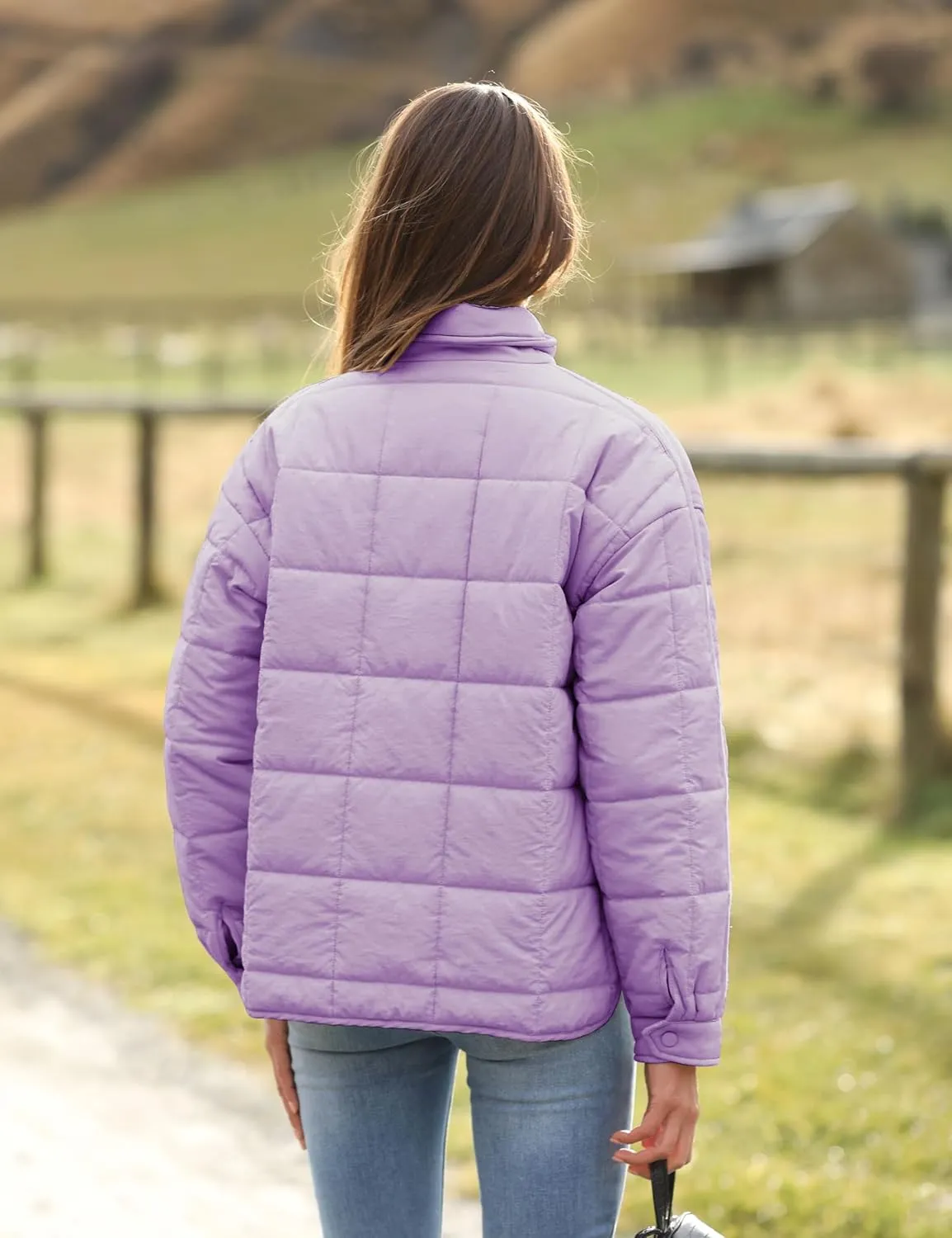 Quilted Puffer Jacket Women Lightweight Short Zip Up Padded Coat with Pockets