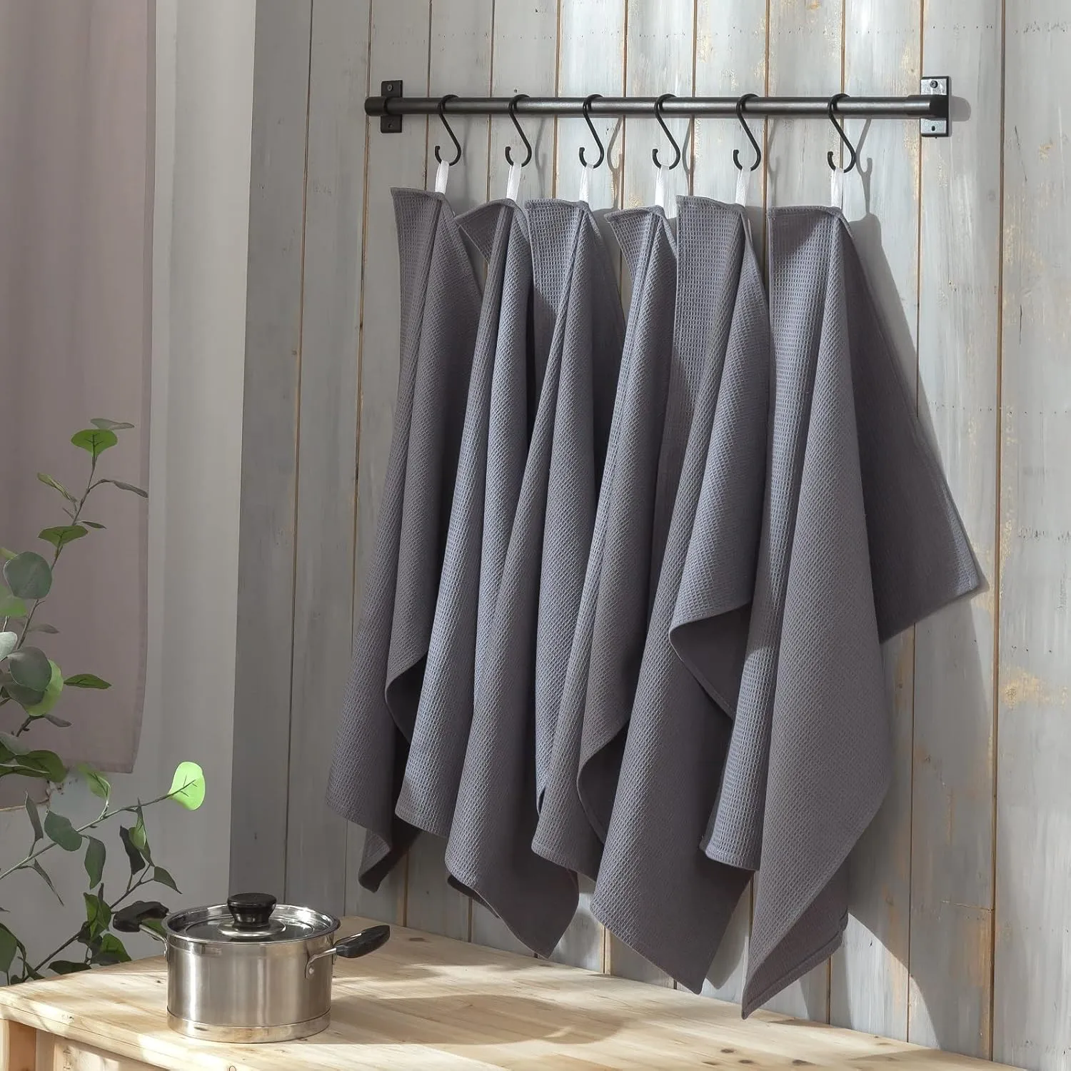 QUILTINA Dish Towels Set,100% Cotton Waffle Weave Kitchen Towels 6 Pack,17 x 25 Inches Dish Towels for Kitchen,Super Absorbent for Drying and Cleaning (Gray)