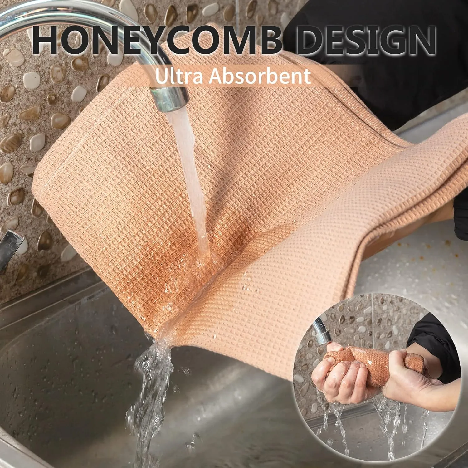 QUILTINA Dish Towels Set,100% Cotton Waffle Weave Kitchen Towels 6 Pack,17 x 25 Inches Dish Towels for Kitchen,Super Absorbent for Drying and Cleaning(Brown)