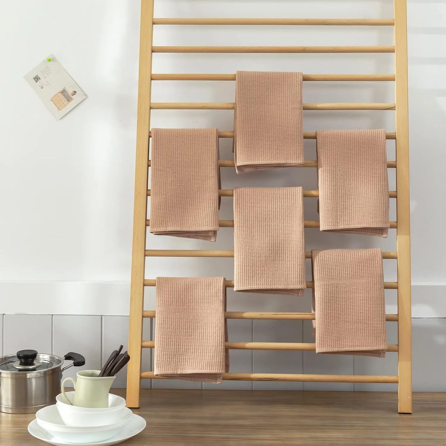 QUILTINA Dish Towels Set,100% Cotton Waffle Weave Kitchen Towels 6 Pack,17 x 25 Inches Dish Towels for Kitchen,Super Absorbent for Drying and Cleaning(Brown)