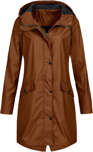 Rain Jacket Women Waterproof Light Waterproof Windbreaker Rain Coats Hooded Trench Coats Outdoor Travel Jacket