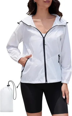 Rain Jacket Women Waterproof Lightweight Jacket With Hood Packable Raincoat With Pocket S-XXL