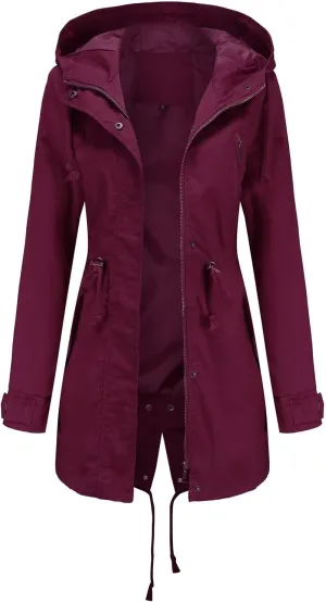 Rain Jackets for Women Waterproof Long Lightweight Trench Coats Outdoor Hooded Casual Drawtring Waist Rain Coats Fall