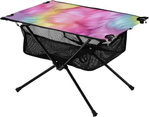 Rainbow Furry Texture Portable Folding Camping Table, Compact Lightweight Beach Table with Carrying Bag for Outdoor Picnics, BBQs, Camp