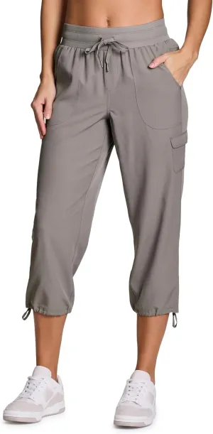 RBX Active Women's Cargo Capri Pant with Pockets Fashion Lightweight Woven with Drawstring