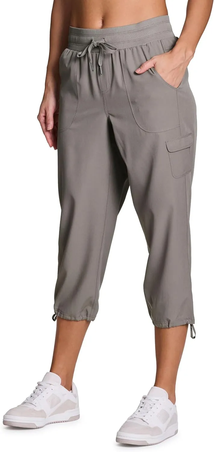 RBX Active Women's Cargo Capri Pant with Pockets Fashion Lightweight Woven with Drawstring