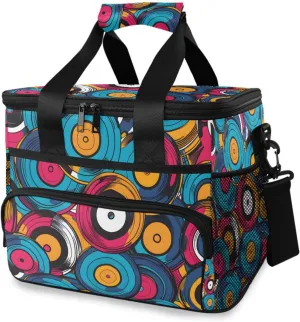 Record Color Music Doodle Cooler Bag Insulated Cooler Soft Sided Cooler 24 Can Portable Picnic Bag Large Leakproof Lunch Bag Box for Beach Grocery Camping Travel Car Men Women