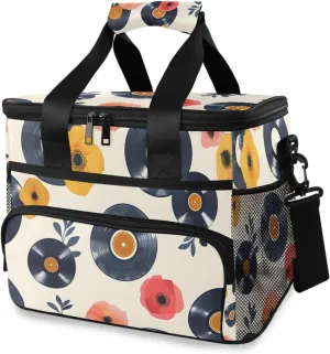 Record Retro Music Cooler Bag Insulated Cooler Soft Sided Cooler 24 Can Portable Picnic Bag Large Leakproof Lunch Bag Box for Beach Grocery Camping Travel Car Men Women