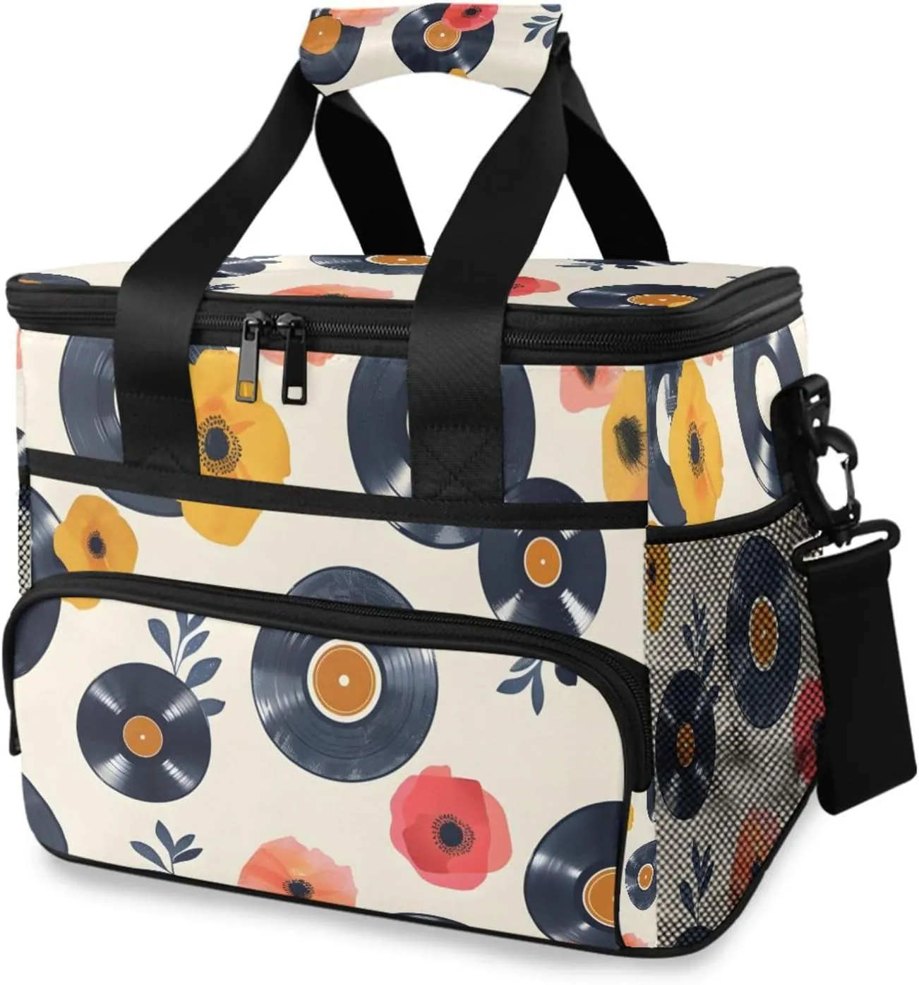 Record Retro Music Cooler Bag Insulated Cooler Soft Sided Cooler 24 Can Portable Picnic Bag Large Leakproof Lunch Bag Box for Beach Grocery Camping Travel Car Men Women