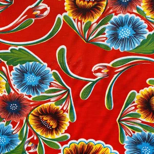 Red Bloom Oilcloth Table Cover - Square
