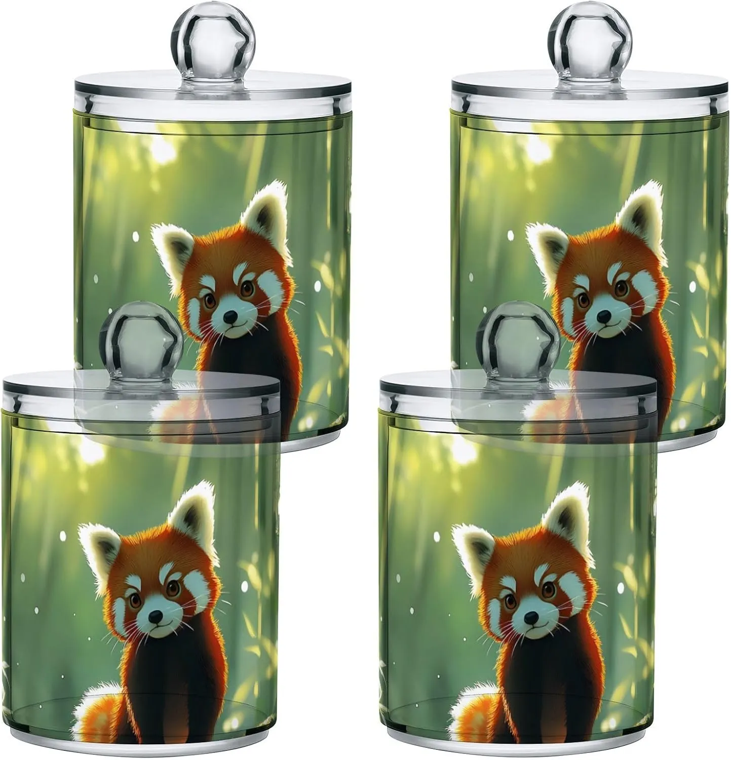 Red Panda Watching Translucent Plastic Storage Jar with Lid - Lightweight and Waterproof Jar for Bathroom and Dressing Table Organization
