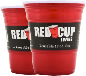 Red Party Cup Glass Tumbler 18Oz | Unbreakable Cups Ideal for Adults| Reusable Drinking Supplies Birthday, Anniversary, Easter Gifts Cup Travel Outdoors | Durable Insulated Big Grip - Pack of 2