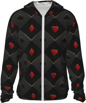 Red Poker Men Women Full Zip Sun Protection Hoodie Packable Outdoor Hiking -