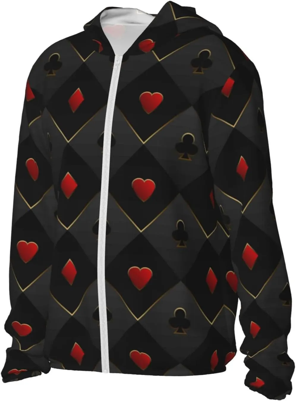 Red Poker Men Women Full Zip Sun Protection Hoodie Packable Outdoor Hiking -