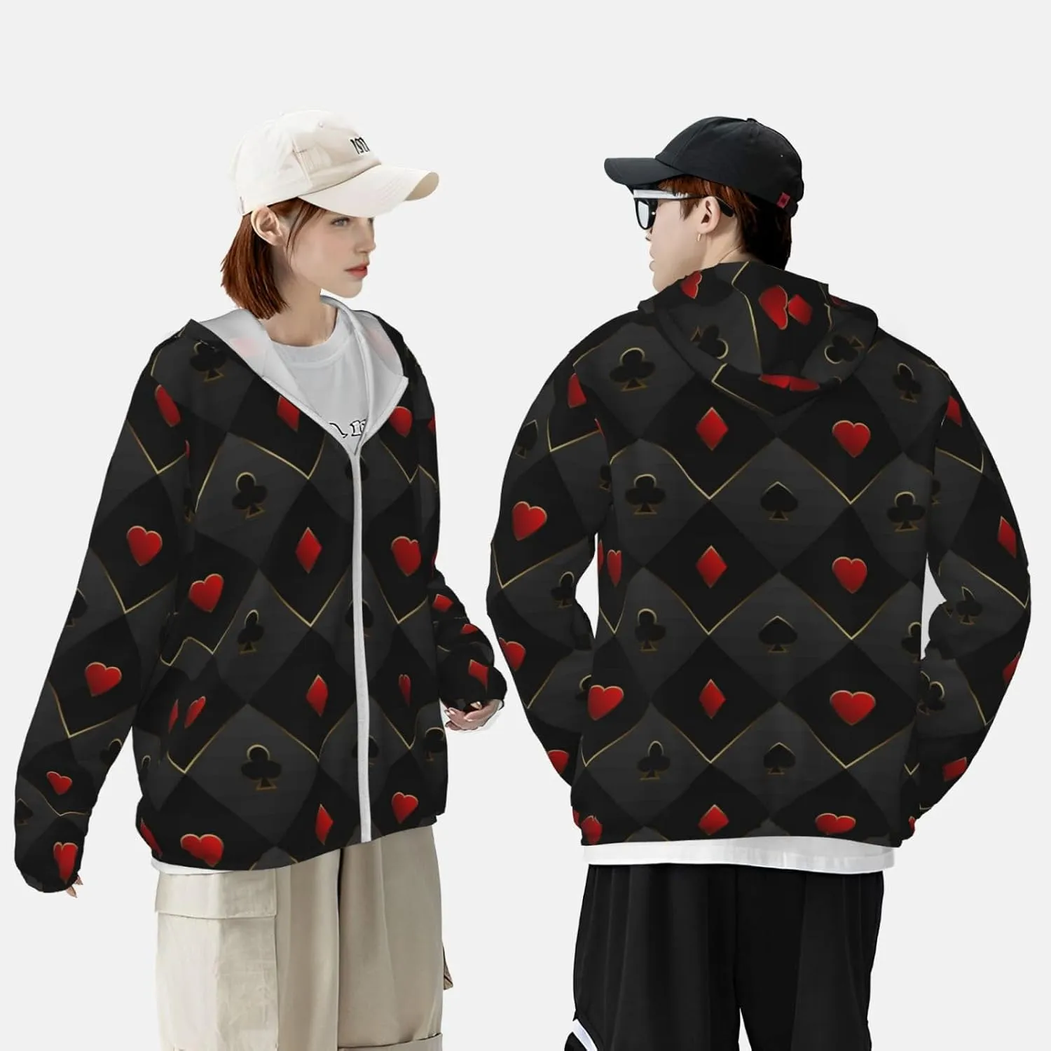 Red Poker Men Women Full Zip Sun Protection Hoodie Packable Outdoor Hiking -