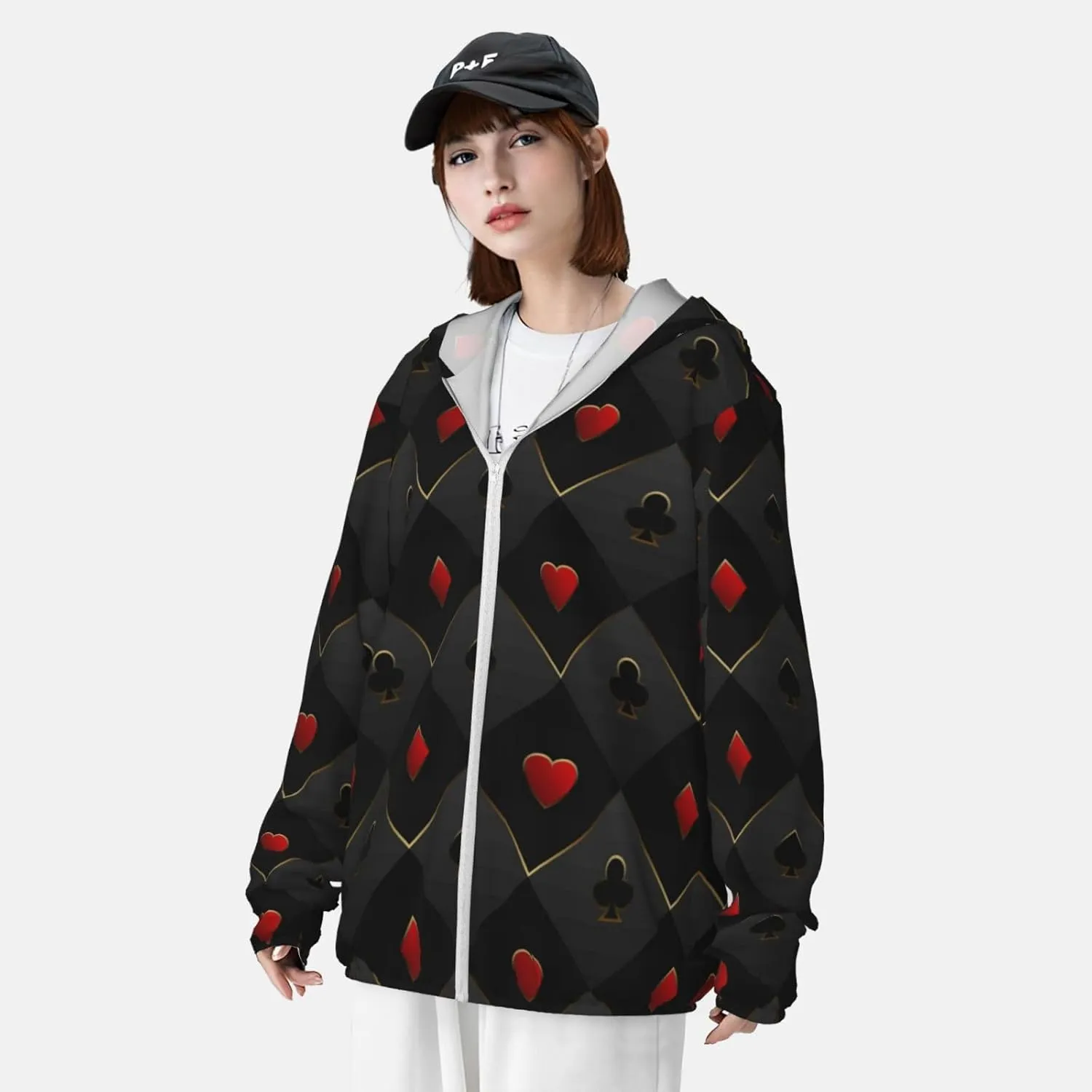 Red Poker Men Women Full Zip Sun Protection Hoodie Packable Outdoor Hiking -