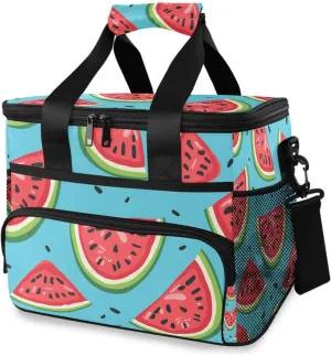 Red Watermelon Green Cooler Bag Insulated Cooler Soft Sided Cooler 24 Can Portable Picnic Bag Large Leakproof Lunch Bag Box for Beach Grocery Camping Travel Car Men Women