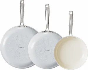 Redchef Non Stick Ceramic Frying Pan Set, Non Toxic Ceramic Pans for Cooking, 8" 9.5" 11" Skillet Set, No PFAS & PTFE & PFOA with Stainless Steel Handle, Dishwasher & Oven Safe Max up to 842°F (Grey)