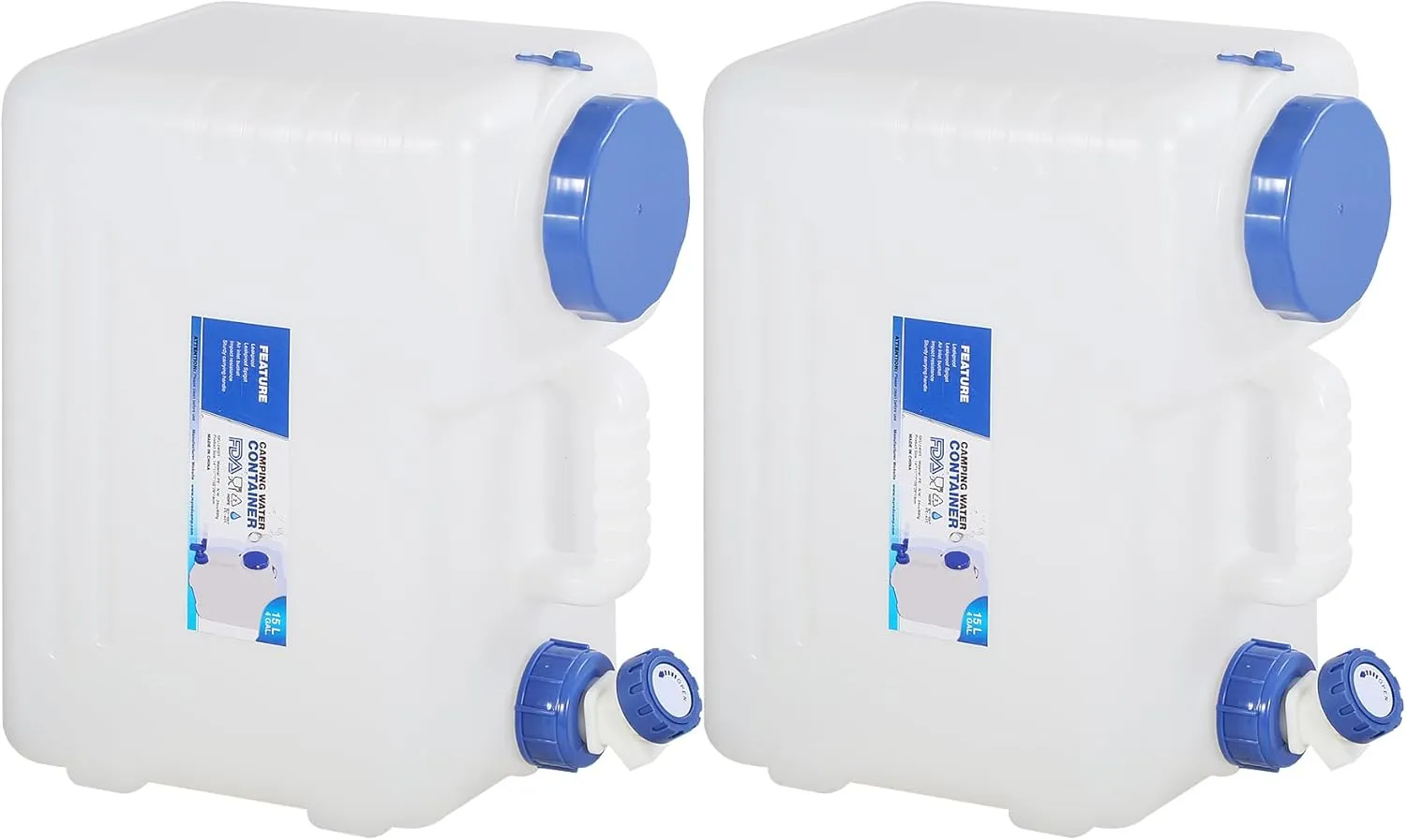 RedSwing 2 Pack 4 Gallon/15L Portable Water Container with Spigot, Water Storage Carrier for Camping Outdoor Hiking, BPA Free